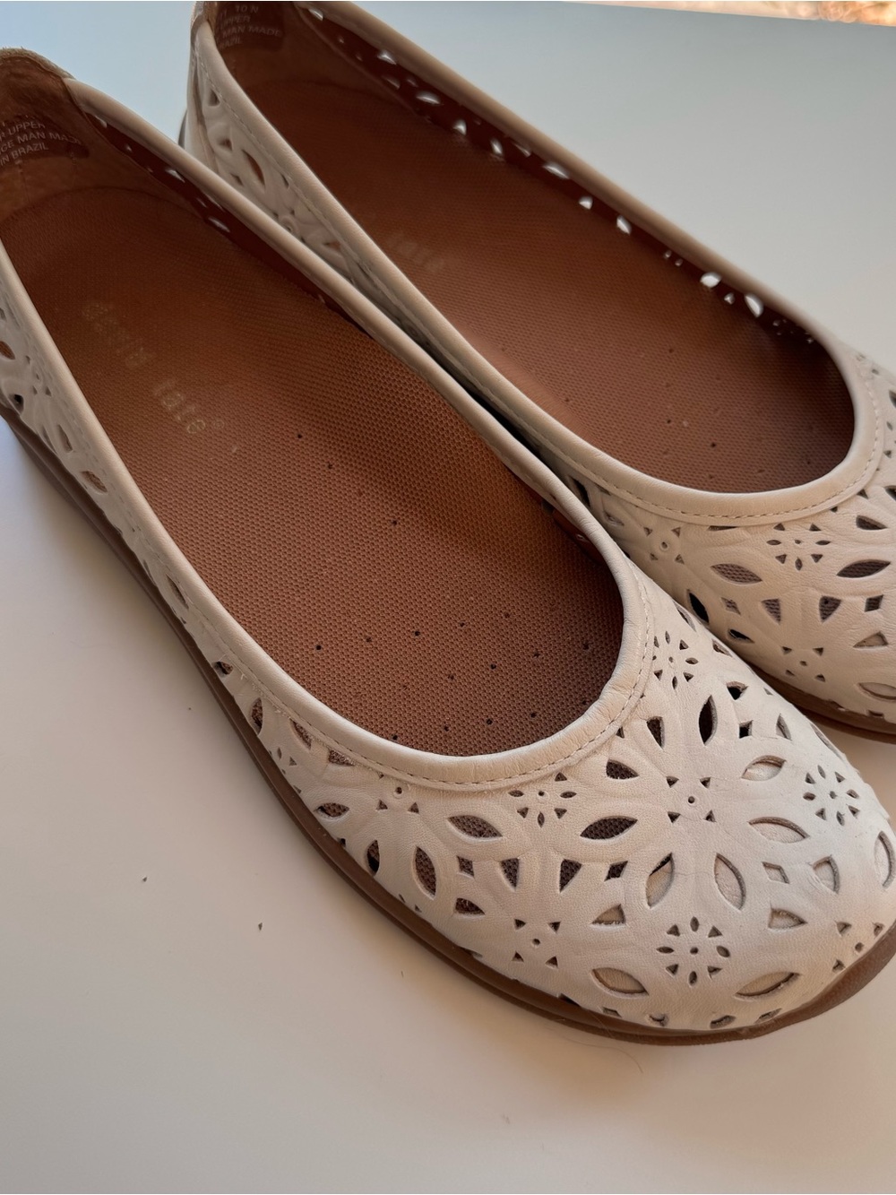 David Tate Cream Leather SELA Laser Cut Ballet Flats Womens 10